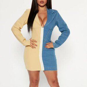Two Way Blazer Mini Dress - Yellow/combo
